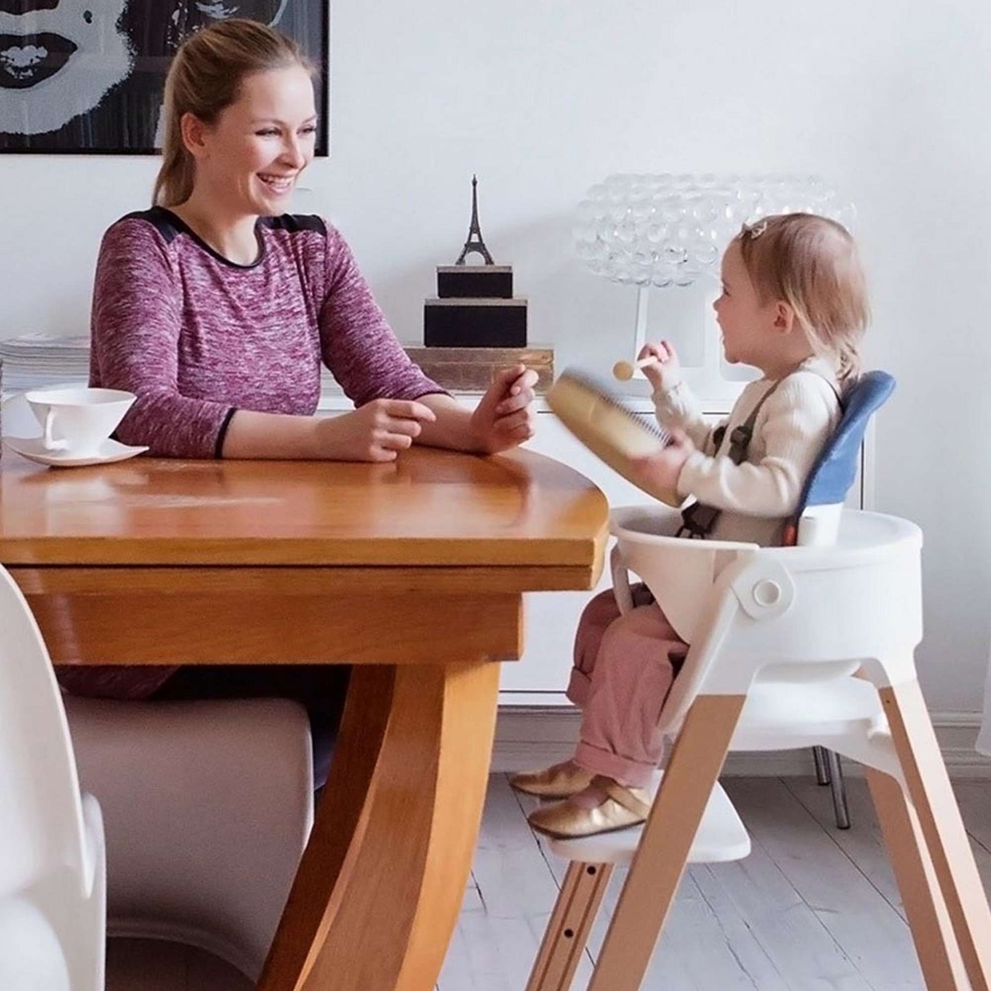 STOKKE Steps HighChair (includes Legs, Seat and Babyset) - White With Natural Legs