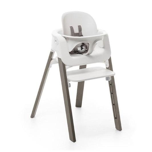 STOKKE Steps High Chair - Hazy Grey Legs / White Seat / White Babyset